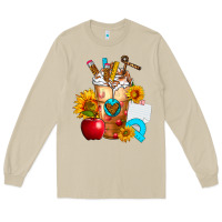 Mushroom teacher cold drink frappe with sunflowers Long Sleeve Tee - FaDigitalArtStudio