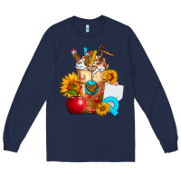Navy teacher cold drink frappe with sunflowers Long Sleeve Tee - FaDigitalArtStudio
