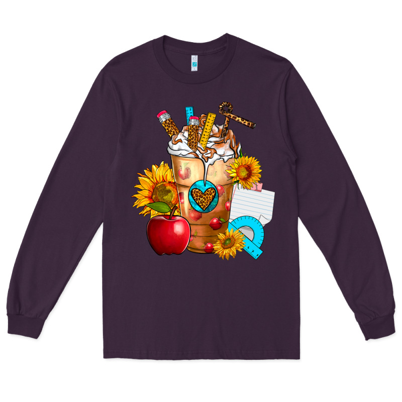 Teacher Cold Drink Frappe With Sunflowers Long Sleeve Tee by FaDigitalArtStudio | Teevron