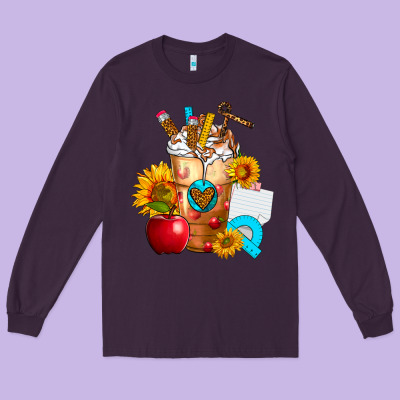 Teacher Cold Drink Frappe With Sunflowers Long Sleeve Tee Designed By Fadigitalartstudio