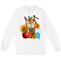 White teacher cold drink frappe with sunflowers Long Sleeve Tee - FaDigitalArtStudio