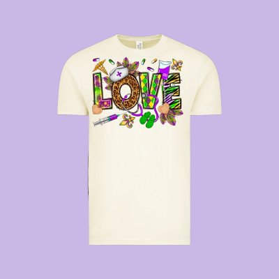 Mardi Gras Love Nurse Vintage Tee Designed By Howdyjamesfarm