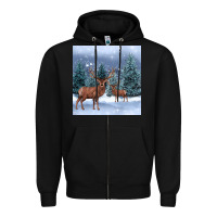Black winter deer Zipper Hoodie - BarkalooDesign