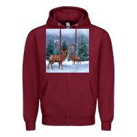 Burgundy winter deer Zipper Hoodie - BarkalooDesign