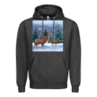 Charcoal Heather winter deer Zipper Hoodie - BarkalooDesign