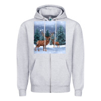 Heather Grey winter deer Zipper Hoodie - BarkalooDesign