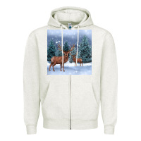Oatmeal Heather winter deer Zipper Hoodie - BarkalooDesign