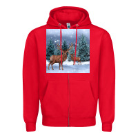 Red winter deer Zipper Hoodie - BarkalooDesign