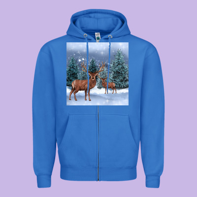 Winter Deer Zipper Hoodie Designed By Barkaloodesign