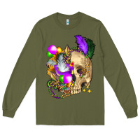 Army Green mardi gras skull Long Sleeve Tee - FaDigitalArtStudio