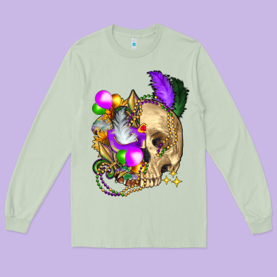 Mardi Gras Skull Long Sleeve Tee Designed By Fadigitalartstudio