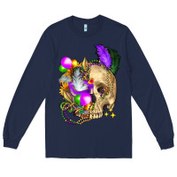 Navy mardi gras skull Long Sleeve Tee - FaDigitalArtStudio