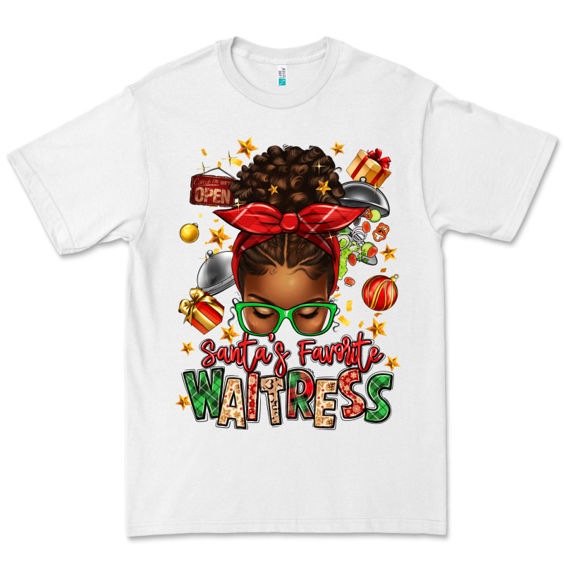 Santa's Favorite Waitress Messy Bun Premium Tee by texasbilliewilder | Teevron