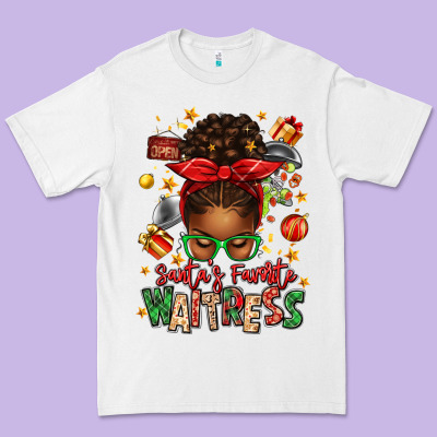 Santa's Favorite Waitress Messy Bun Premium Tee Designed By Texasbilliewilder