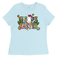 Baby Blue Happy Easter with cowboy Easter Day Ladies Tee - HowdyJamesFarm
