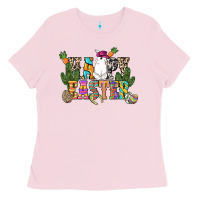 Bubblegum Pink Happy Easter with cowboy Easter Day Ladies Tee - HowdyJamesFarm