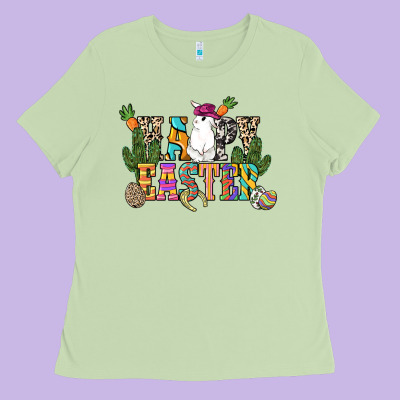 Happy Easter With Cowboy Easter Day Ladies Tee Designed By Howdyjamesfarm