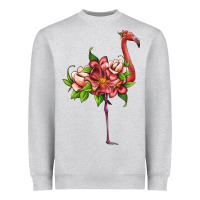 Heather Grey flamingo with tropical flowers Heavyweight Sweatshirt - Artiststas