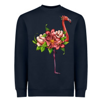 Navy flamingo with tropical flowers Heavyweight Sweatshirt - Artiststas