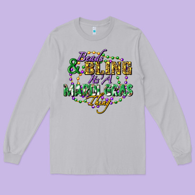 Beads And Bling It's' A Mardi Gras Thing Long Sleeve Tee Designed By Fadigitalartstudio