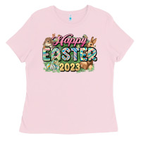 Bubblegum Pink Happy Easter 2023 Ladies Tee - HowdyJamesFarm