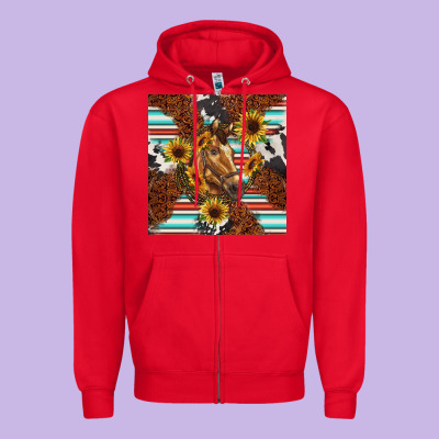 Western Horse Zipper Hoodie Designed By Barkaloodesign