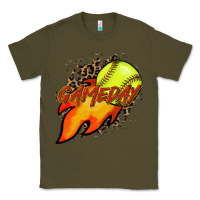 Army Green Softball game day leopard fire and ball Classic Tee - HowdyJamesFarm