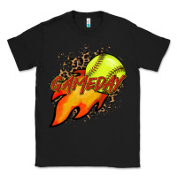 Black Softball game day leopard fire and ball Classic Tee - HowdyJamesFarm