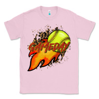 Bubblegum Pink Softball game day leopard fire and ball Classic Tee - HowdyJamesFarm