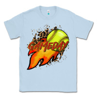 Dusty Blue Softball game day leopard fire and ball Classic Tee - HowdyJamesFarm