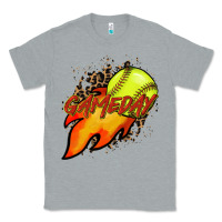 Heather Grey Softball game day leopard fire and ball Classic Tee - HowdyJamesFarm