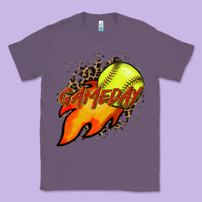Softball Game Day Leopard Fire And Ball Classic Tee Designed By Howdyjamesfarm