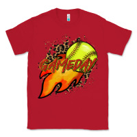 Red Softball game day leopard fire and ball Classic Tee - HowdyJamesFarm