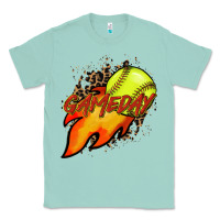 Seafoam Softball game day leopard fire and ball Classic Tee - HowdyJamesFarm