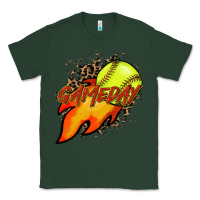 Sports Green Softball game day leopard fire and ball Classic Tee - HowdyJamesFarm