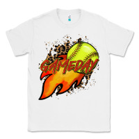 White Softball game day leopard fire and ball Classic Tee - HowdyJamesFarm