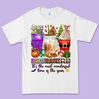 Hallothanksmas Coffee Cups Premium Tee Designed By Texasbilliewilder