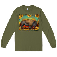 Army Green western bison with sunset background Long Sleeve Tee - RanaPortraitStore
