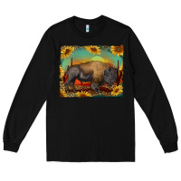 Black western bison with sunset background Long Sleeve Tee - RanaPortraitStore