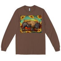 Chestnut western bison with sunset background Long Sleeve Tee - RanaPortraitStore