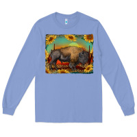 Colony Blue western bison with sunset background Long Sleeve Tee - RanaPortraitStore