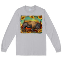 Moon Dust western bison with sunset background Long Sleeve Tee - RanaPortraitStore