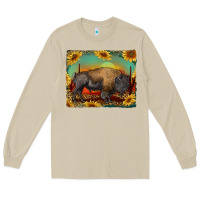 Mushroom western bison with sunset background Long Sleeve Tee - RanaPortraitStore