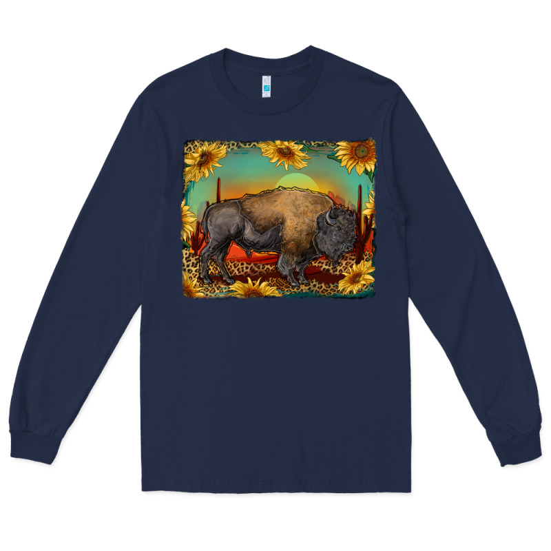 Western Bison With Sunset Background Long Sleeve Tee by RanaPortraitStore | Teevron