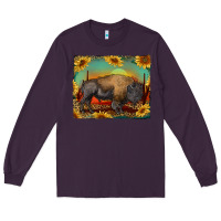 Plum western bison with sunset background Long Sleeve Tee - RanaPortraitStore