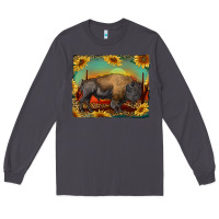 Smoke western bison with sunset background Long Sleeve Tee - RanaPortraitStore