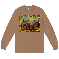 Toasted Coconut western bison with sunset background Long Sleeve Tee - RanaPortraitStore