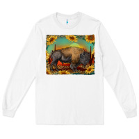 White western bison with sunset background Long Sleeve Tee - RanaPortraitStore