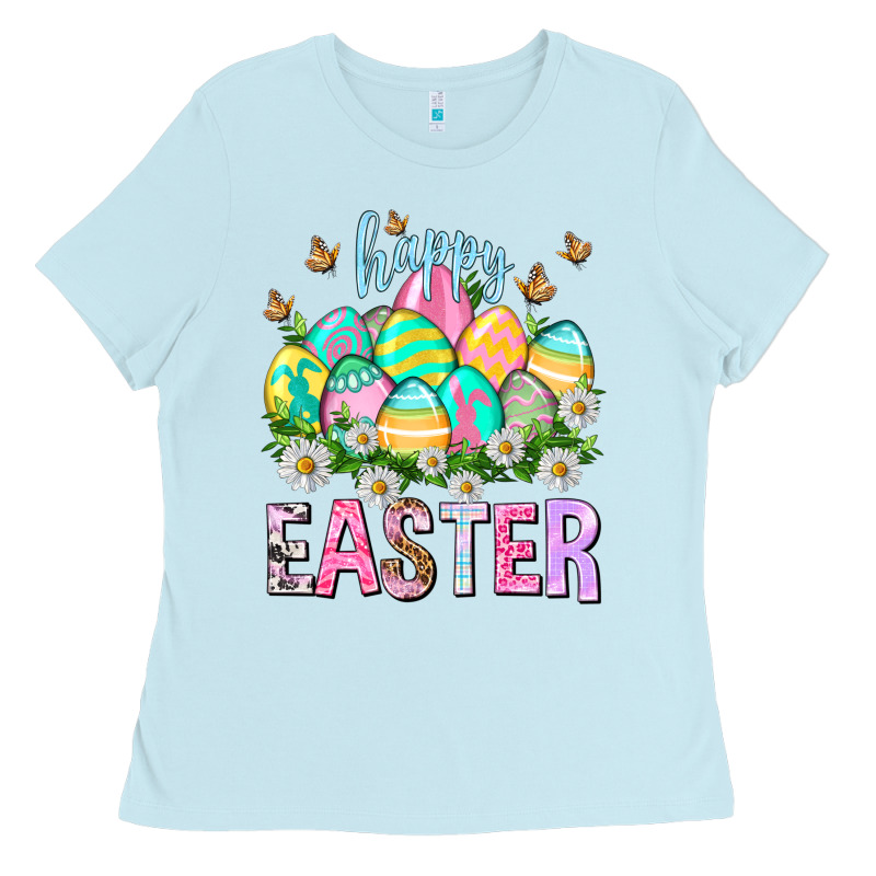 Happy Easter With Eggs Easter Day Ladies Tee by HowdyJamesFarm | Teevron
