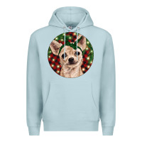 Blue Mist Christmas Chihuahua With Buffalo Plaid Premium Hoodie - RanaPortraitStore